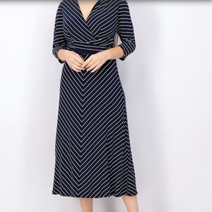 Lauren Ralph Lauren Black Label Midi Dress 2 Striped Ponte 3/4 Sleeve